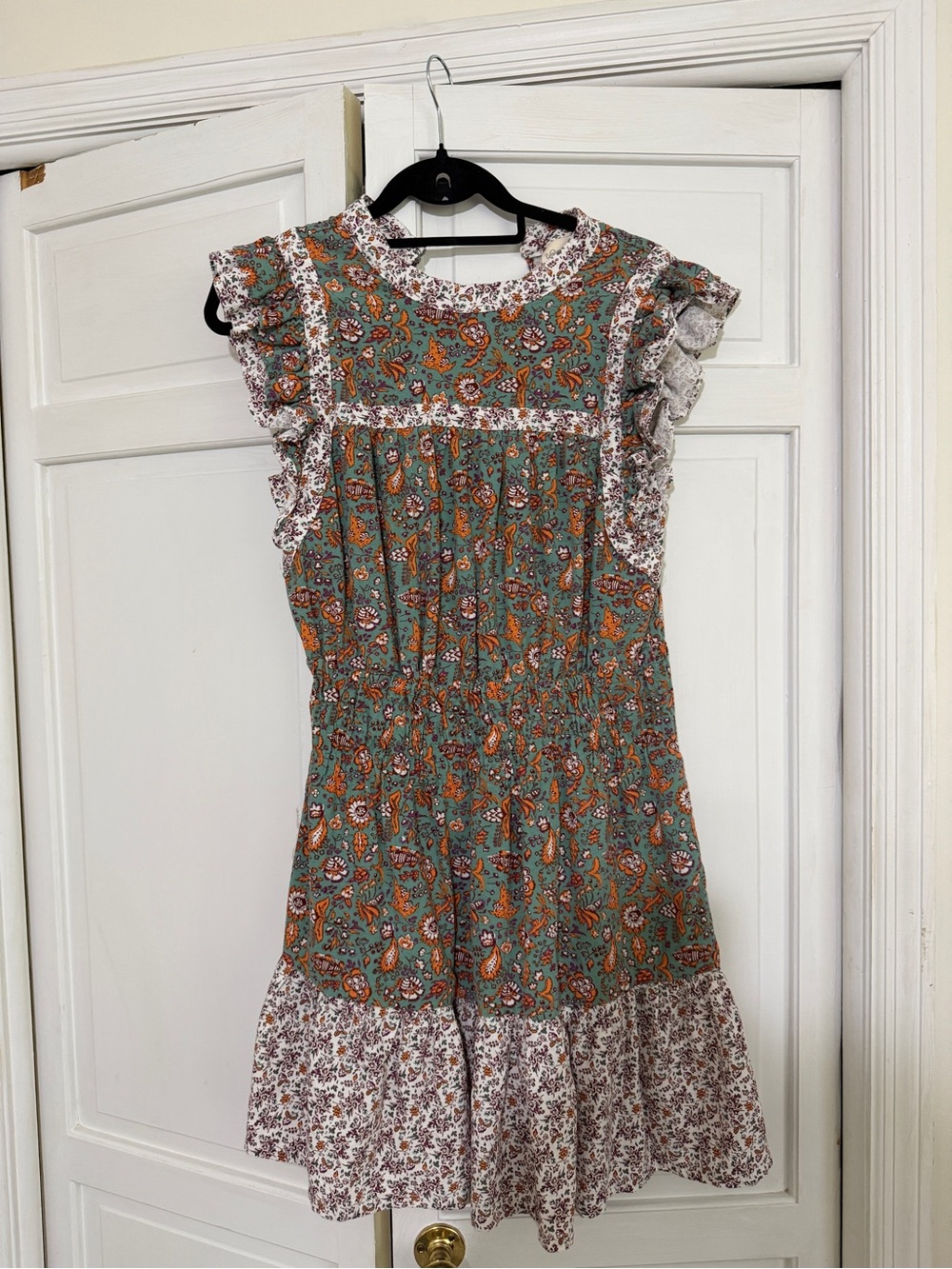 Green Paisley Floral Ruffle Dress